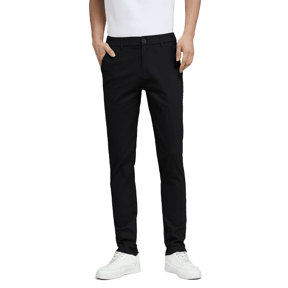 Plaid&Plain Men's Black Skinny Chinos | Slacks Tapered Trousers Suit Pants - Plaid&Plain-819-Black-27X28