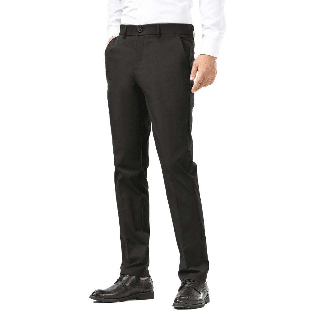 Plaid&Plain Black Men's Dress Pants | Slim Fit Stretch Comfy Dress Pants - Plaid&Plain-8802-Black-28x28