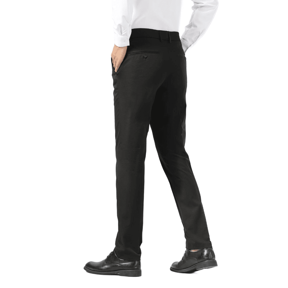 Plaid&Plain Black Men's Dress Pants | Slim Fit Stretch Comfy Dress Pants - Plaid&Plain-8802-Black-28x28