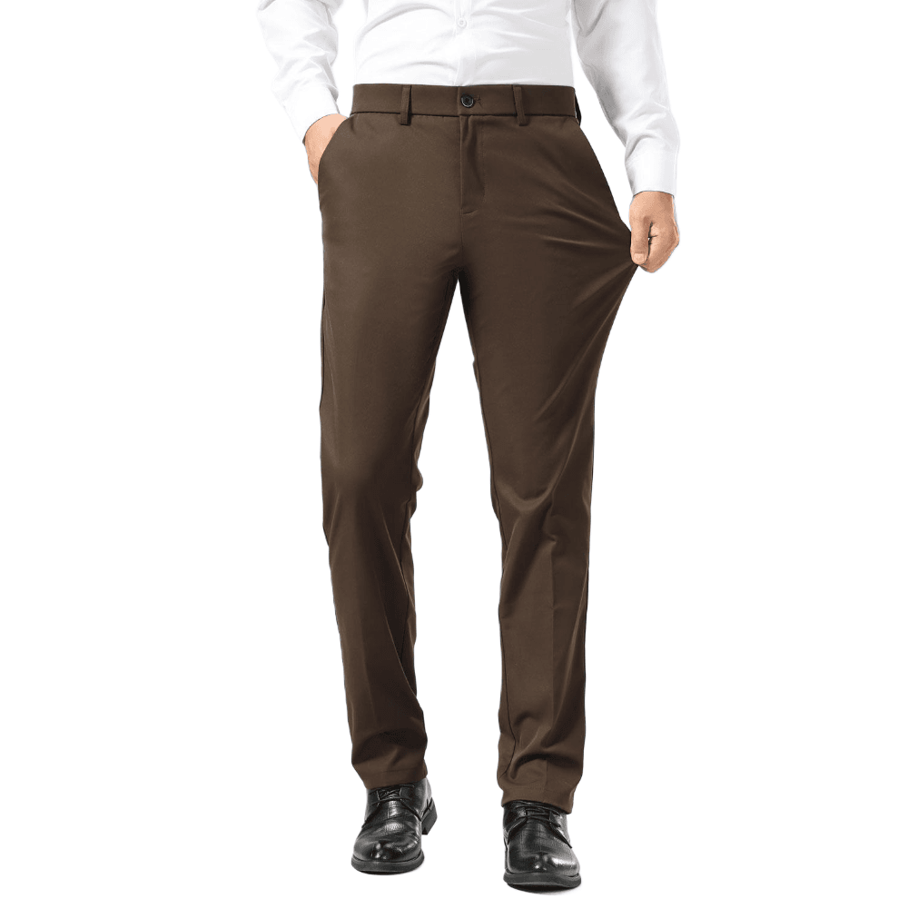 Plaid&Plain Brown Men's Dress Pants | Slim Fit Stretch Comfy Dress Pants - Plaid&Plain-8802-Brown-28x28