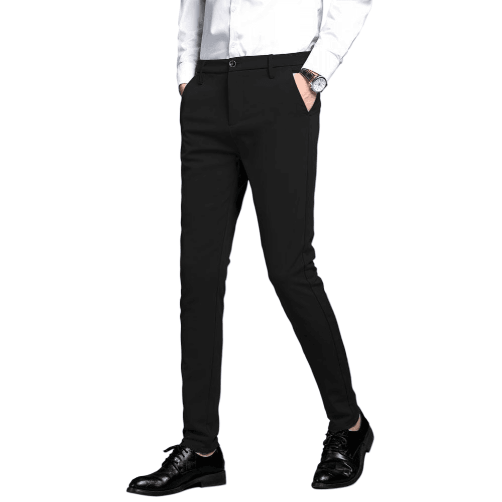 Plaid&Plain Men's Black Stretch Dress Pants