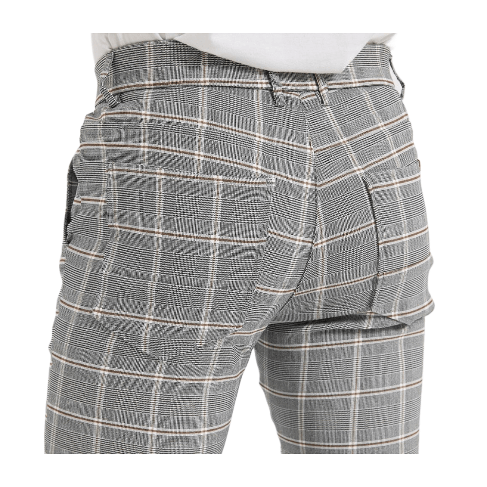 Plaid&Plain Grey Plaid Patterned Skinny Men's Chinos | Slacks Tapered Trousers - Plaid&Plain-7301-Grey-White-28X28