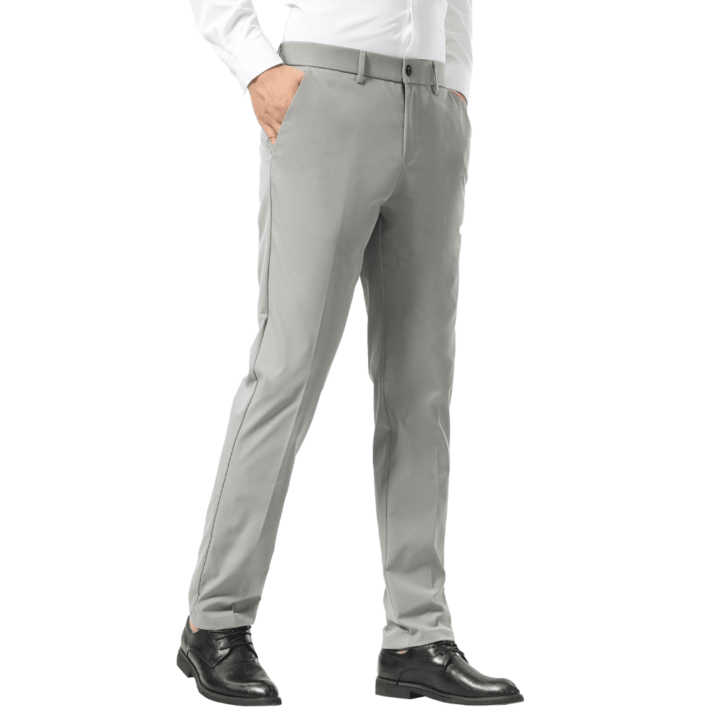 Plaid&Plain Iron Grey Men's Dress Pants | Slim Fit Stretch Comfy Dress Pants - Plaid&Plain-8802-Iron-Grey-28x28