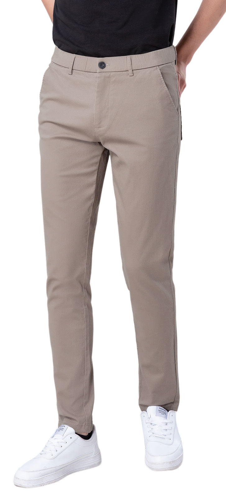 Plaid&Plain Men's Taupe Skinny Chinos | Slacks Tapered Trousers Suit Pants
