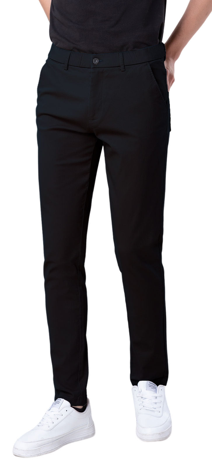 Plaid&Plain Men's Black Skinny Chinos | Slacks Tapered Trousers Suit Pants