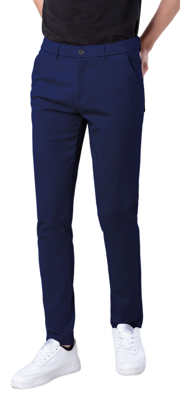 Plaid&Plain Men's Navy Blue Skinny Chinos | Slacks Tapered Trousers Suit Pants