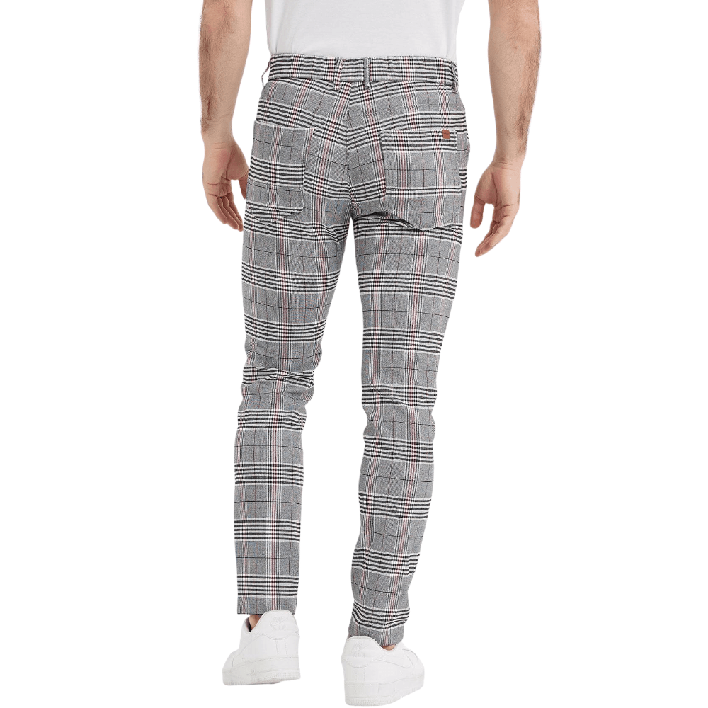 Plaid&Plain Men's Grey Plaid Skinny Chinos | Slacks Tapered Trousers - Plaid&Plain-7301-Grey-28X28