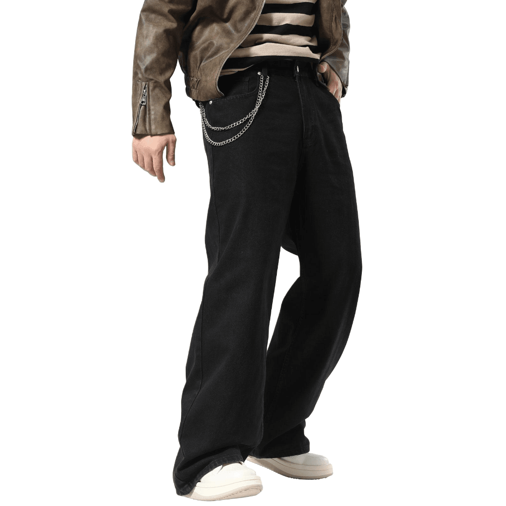 Plaid&Plain Men's Black Baggy Jeans | Wide Leg Denim Pants for Hip Hop & Skateboarding - Plaid&Plain-B01-Black-28X28