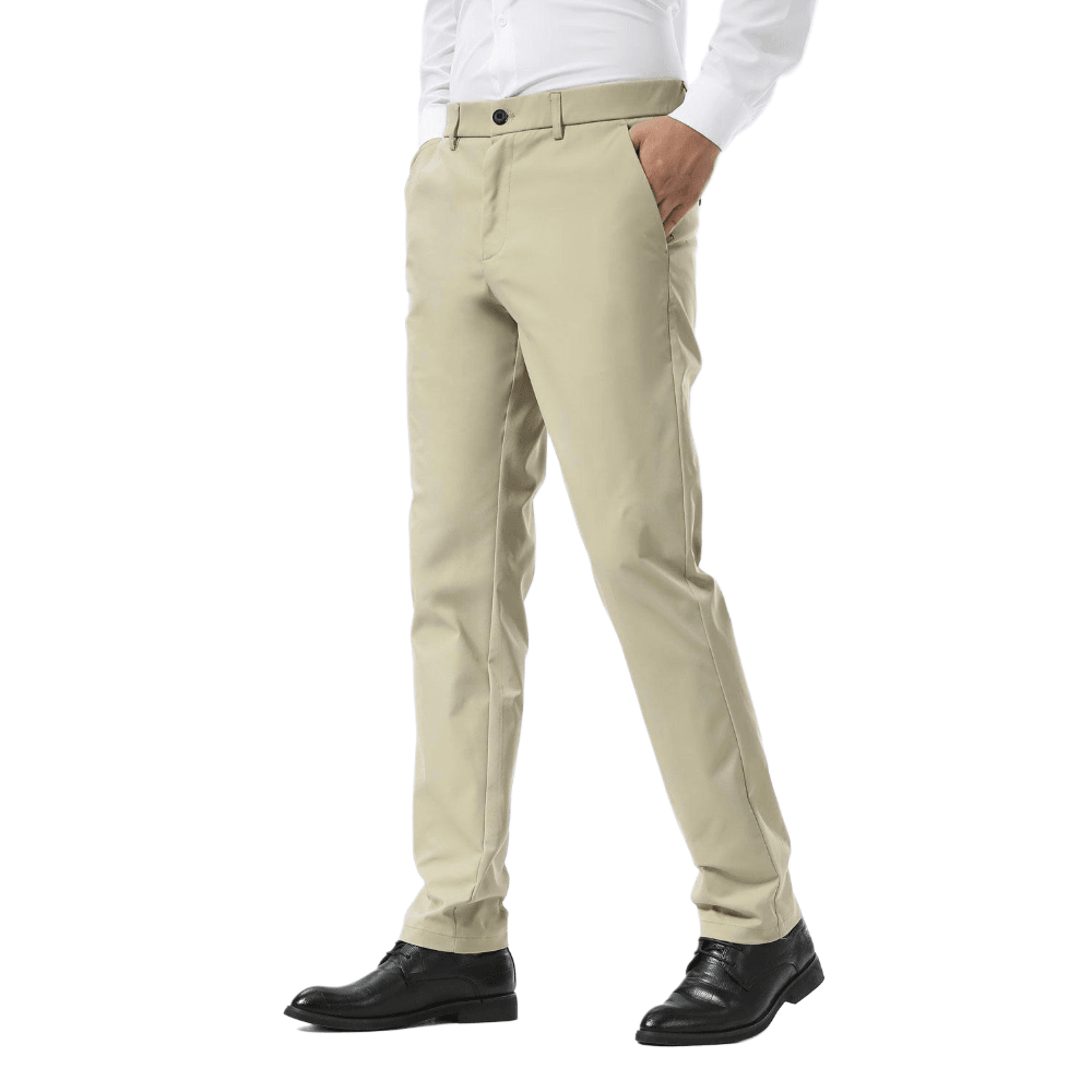 Plaid&Plain Beige Men's Dress Pants | Slim Fit Stretch Comfy Dress Pants - Plaid&Plain-8802-Beige-28x28