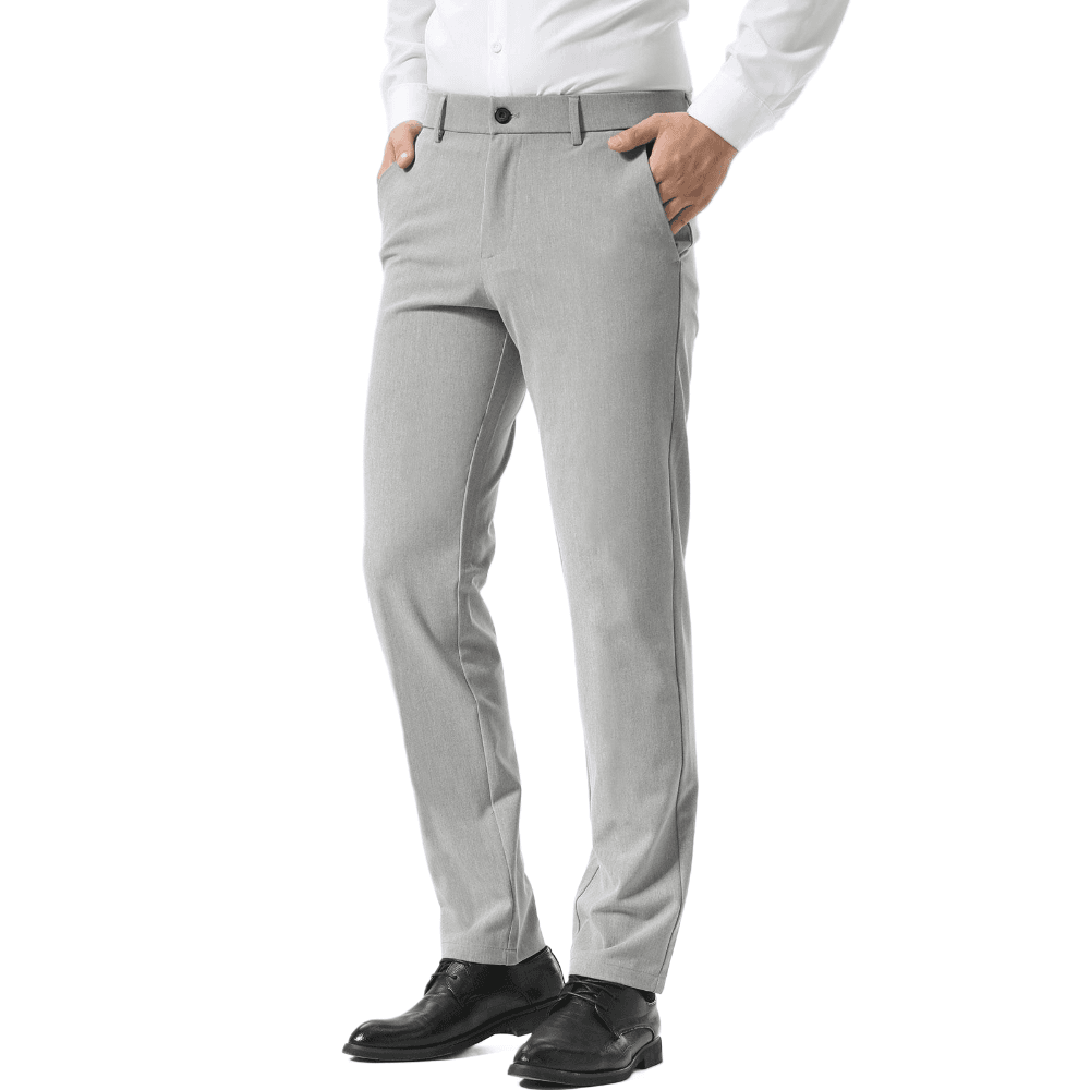 Plaid&Plain Light Heather Grey Men’s Slim - Fit Dress Pants | Stretch Dress Pants - Plaid&Plain-8101-Light Heather Grey-27X28