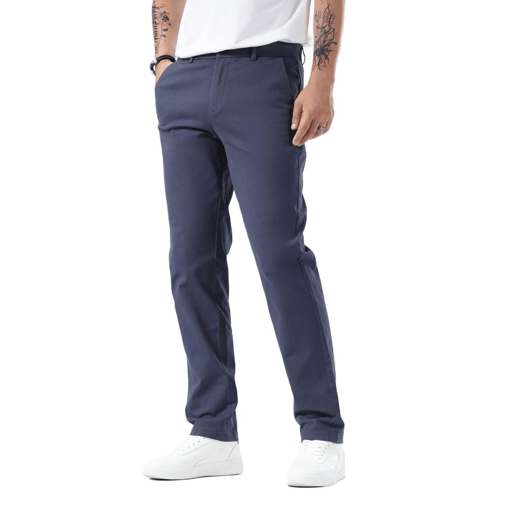 Plaid&Plain Pacific Blue Men’s Slim Fit Chinos | Men’s Tapered Chino Pants - Plaid&Plain-8801-Pacific Blue-27X28