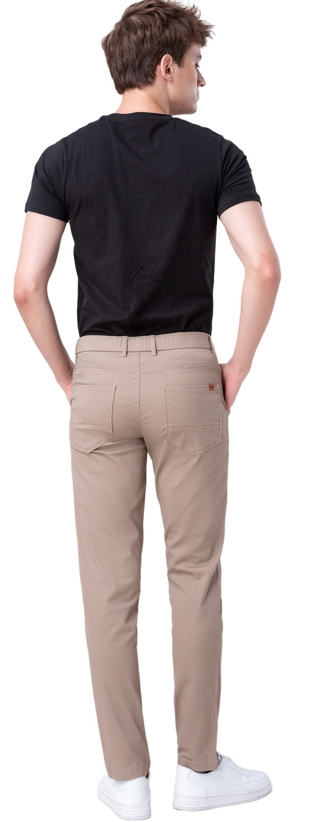 Plaid&Plain Men's Taupe Skinny Chinos | Slacks Tapered Trousers Suit Pants