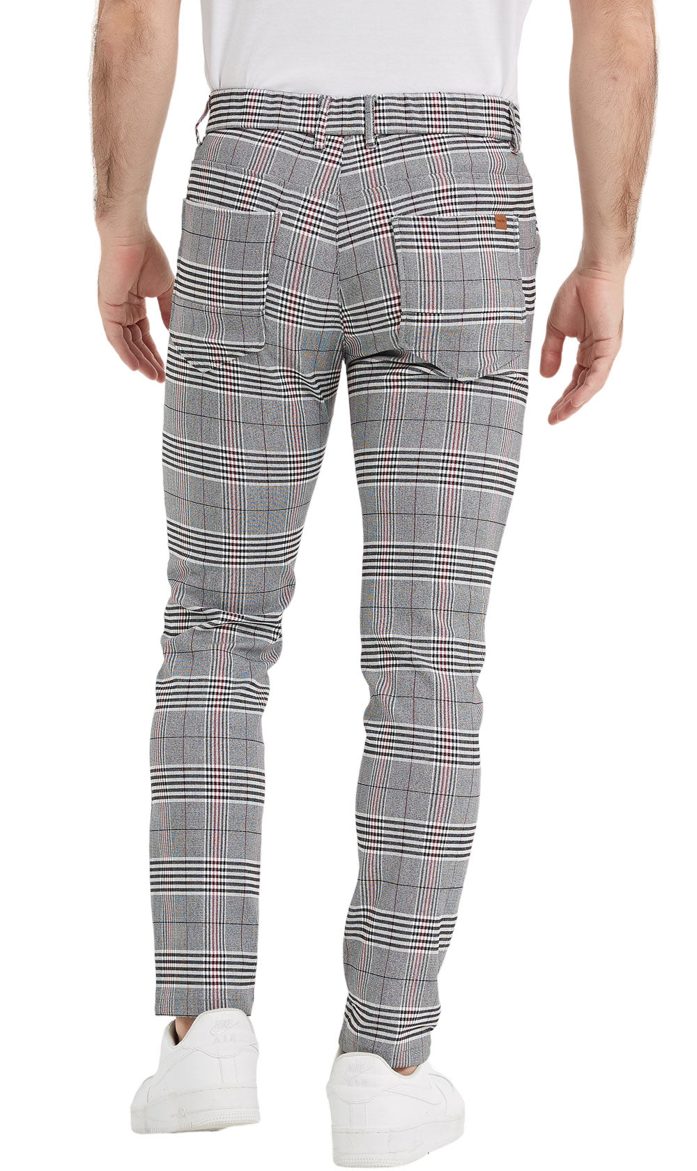 Plaid&Plain Men's Grey Plaid Skinny Chinos | Slacks Tapered Trousers