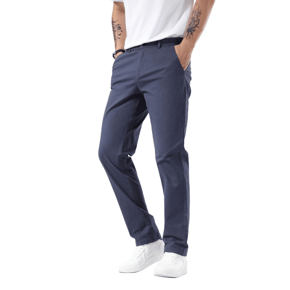 Plaid&Plain Pacific Blue Men’s Slim Fit Chinos | Men’s Tapered Chino Pants - Plaid&Plain-8801-Pacific Blue-27X28