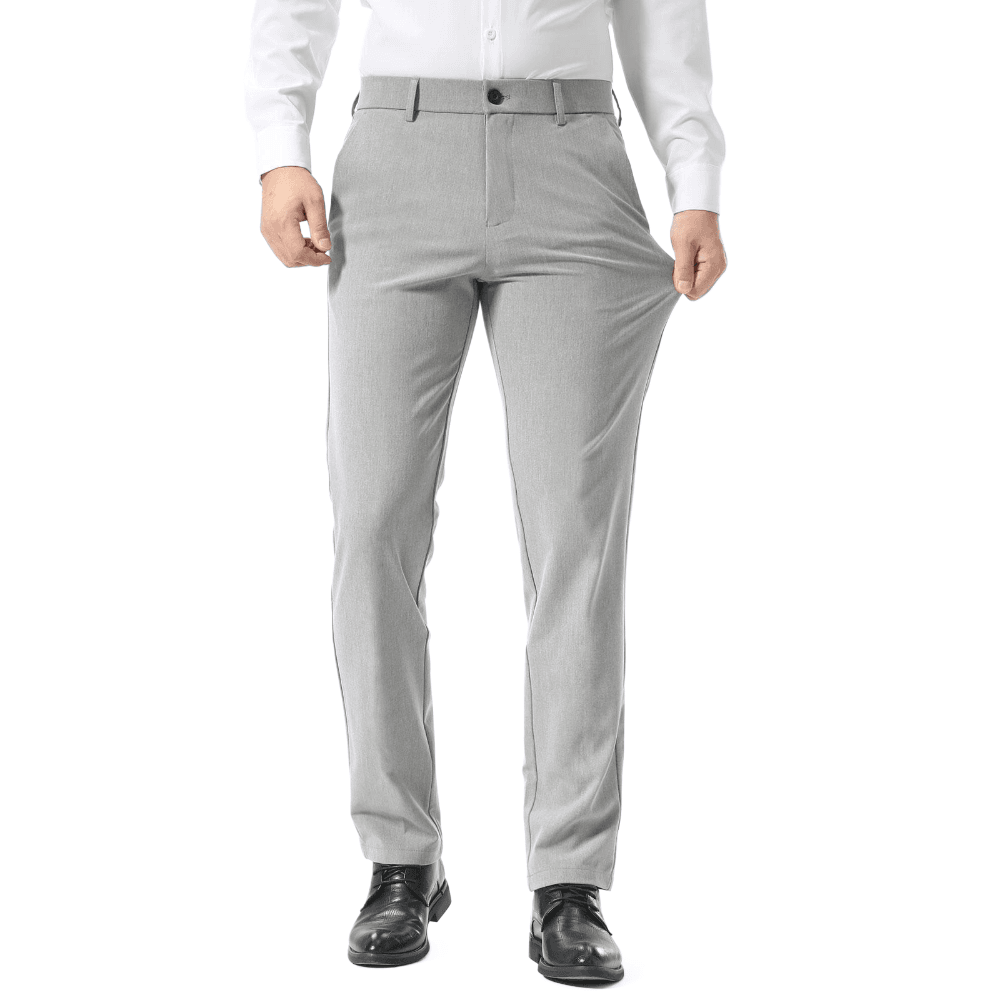 Plaid&Plain Light Heather Grey Men’s Slim - Fit Dress Pants | Stretch Dress Pants - Plaid&Plain-8101-Light Heather Grey-27X28