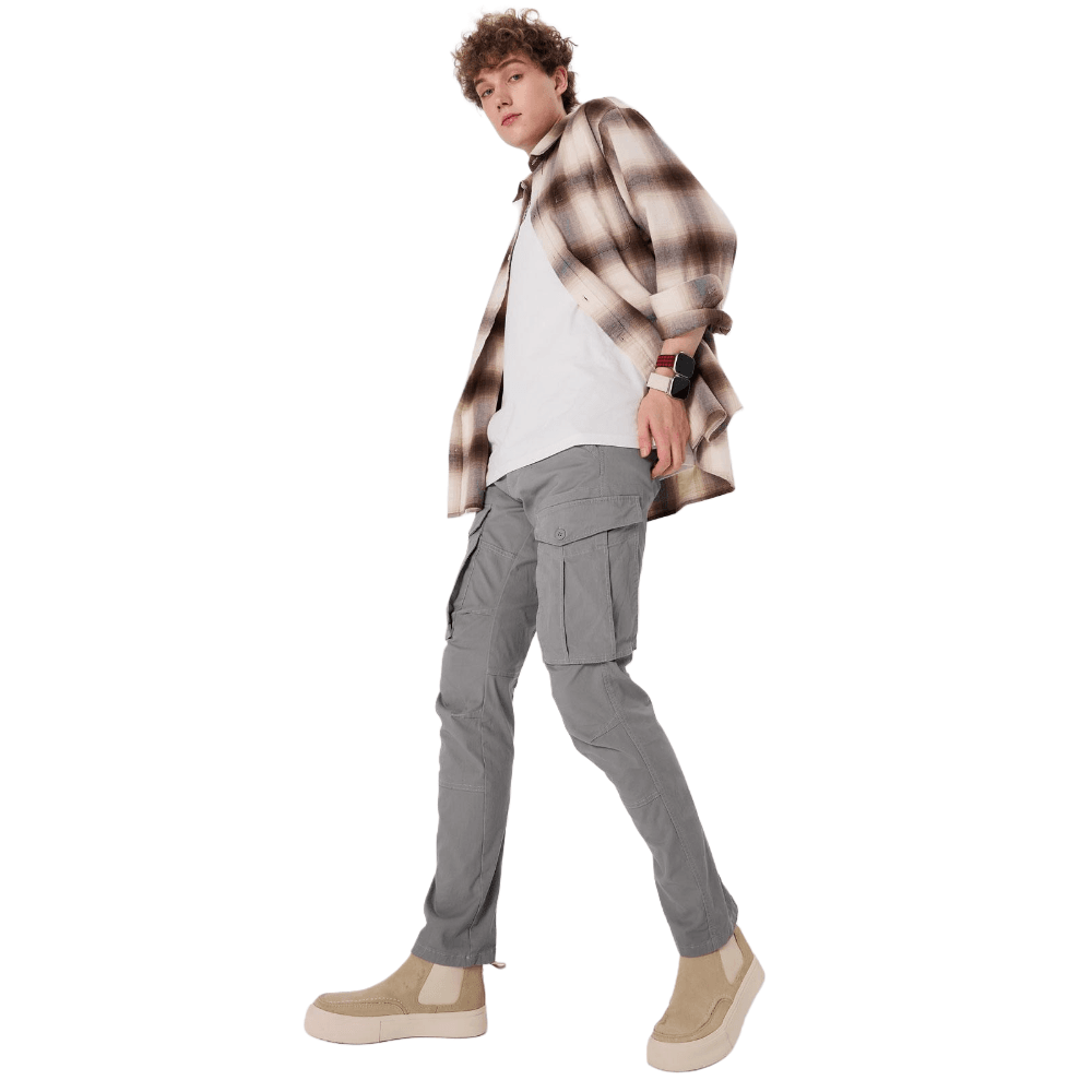 Plaid&Plain Men's Iron Grey Slim Fit Cargo Pants | Tactical Utility with Articulated Knees | Outdoor Hiking & Workwear - Plaid&Plain-C804-Iron Grey-28X28