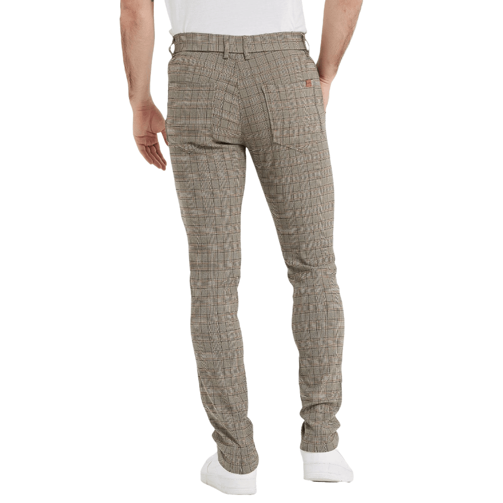 Plaid&Plain Men's Plaid Skinny Stretchy Khaki Chinos | Slacks Tapered Trousers - Plaid&Plain-7301-Khaki-28X28
