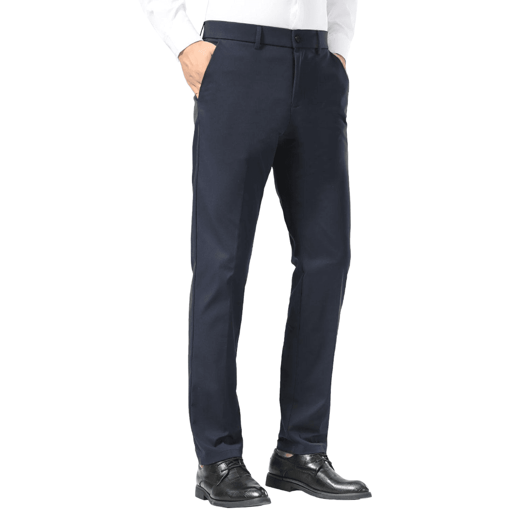 Plaid&Plain Navy Blue Men's Dress Pants | Slim Fit Stretch Comfy Dress Pants - Plaid&Plain-8802-Navy Blue-28x28