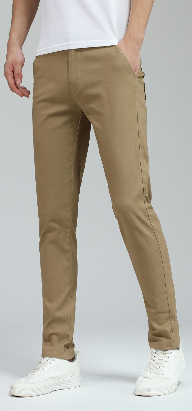 Plaid&Plain Men's Dark Pebble Khaki Skinny Chinos | Slacks Tapered Trousers Suit Pants