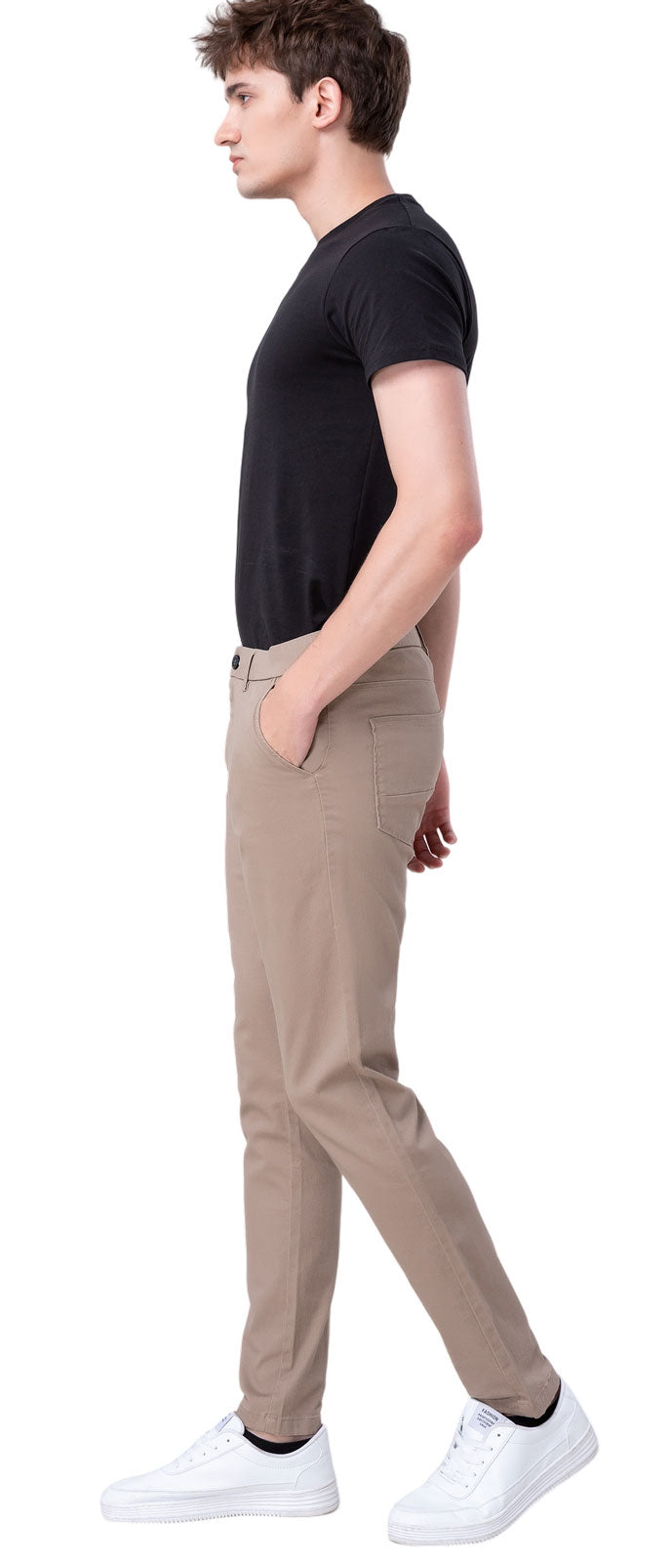 Plaid&Plain Men's Taupe Skinny Chinos | Slacks Tapered Trousers Suit Pants