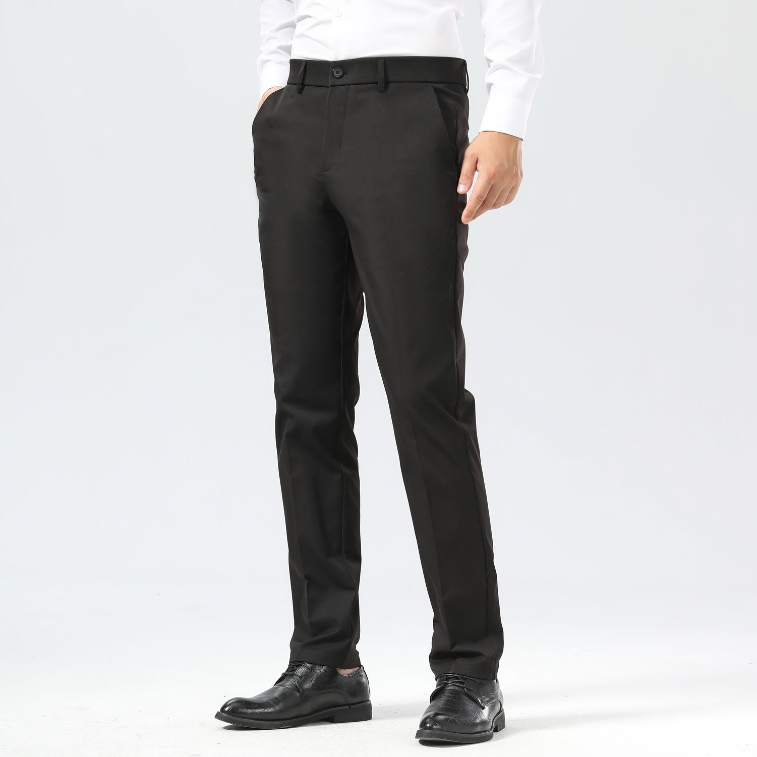 Plaid&Plain Black Men's Dress Pants | Slim Fit Stretch Comfy Dress Pants