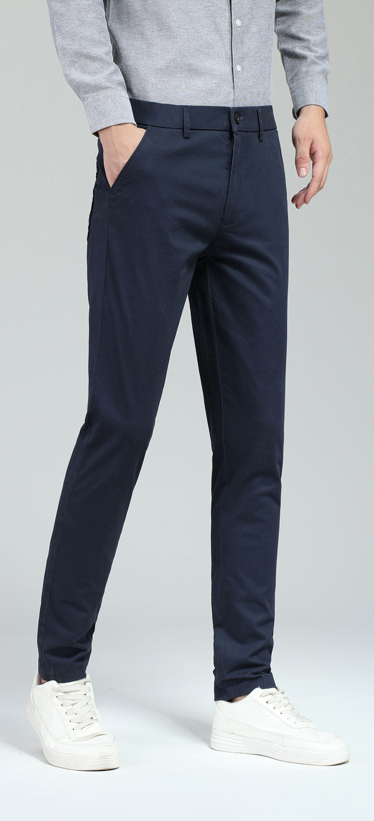 Plaid&Plain Men's Navy Blue Skinny Chinos | Slacks Tapered Trousers Suit Pants