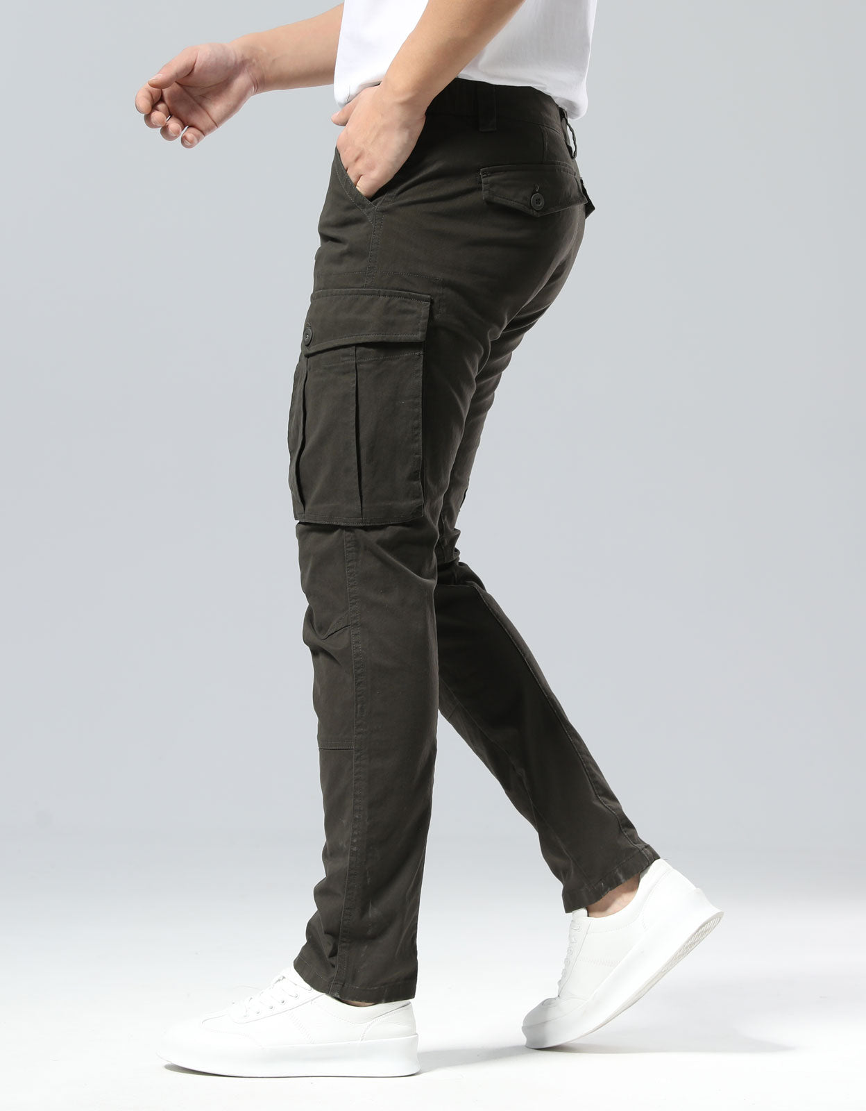 Plaid&Plain Men's Charcoal Slim Fit Cargo Pants | Tactical Utility with Articulated Knees | Outdoor Hiking & Workwear