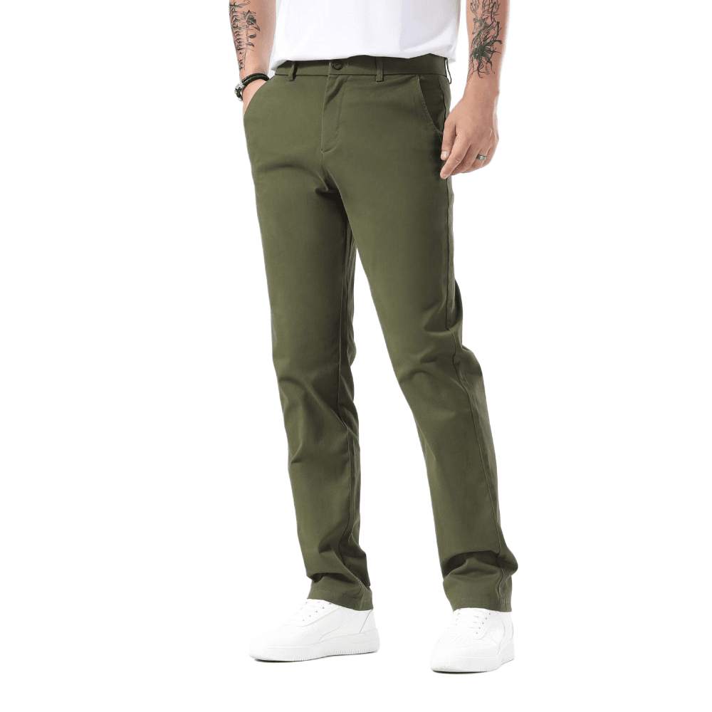 Plaid&Plain Olive Men’s Slim - Fit Chinos| Men’s Tapered Chino Pants - Plaid&Plain-8801-Olive-27X28
