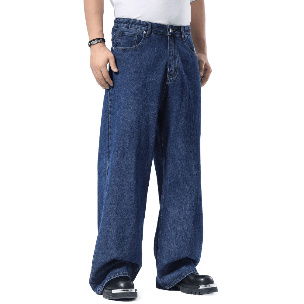 Plaid&Plain Men's Dark Stone Baggy Jeans | Wide Leg Denim Pants for Hip Hop & Skateboarding - Plaid&Plain-B01-Dark Stone-28X28