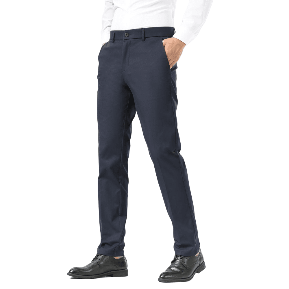 Plaid&Plain Navy Blue Men's Dress Pants | Slim Fit Stretch Comfy Dress Pants - Plaid&Plain-8802-Navy Blue-28x28