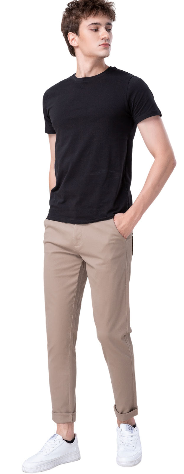 Plaid&Plain Men's Taupe Skinny Chinos | Slacks Tapered Trousers Suit Pants