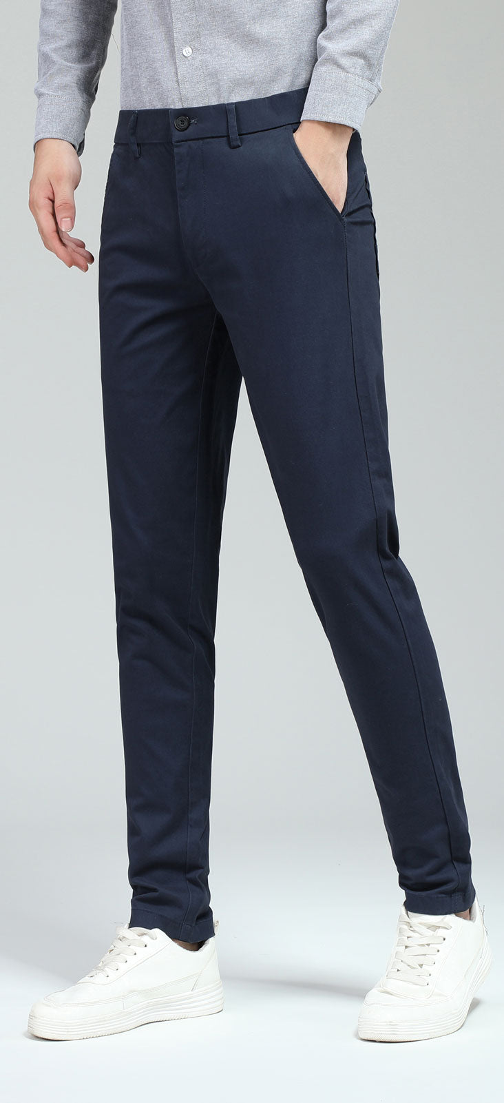 Plaid&Plain Men's Navy Blue Skinny Chinos | Slacks Tapered Trousers Suit Pants