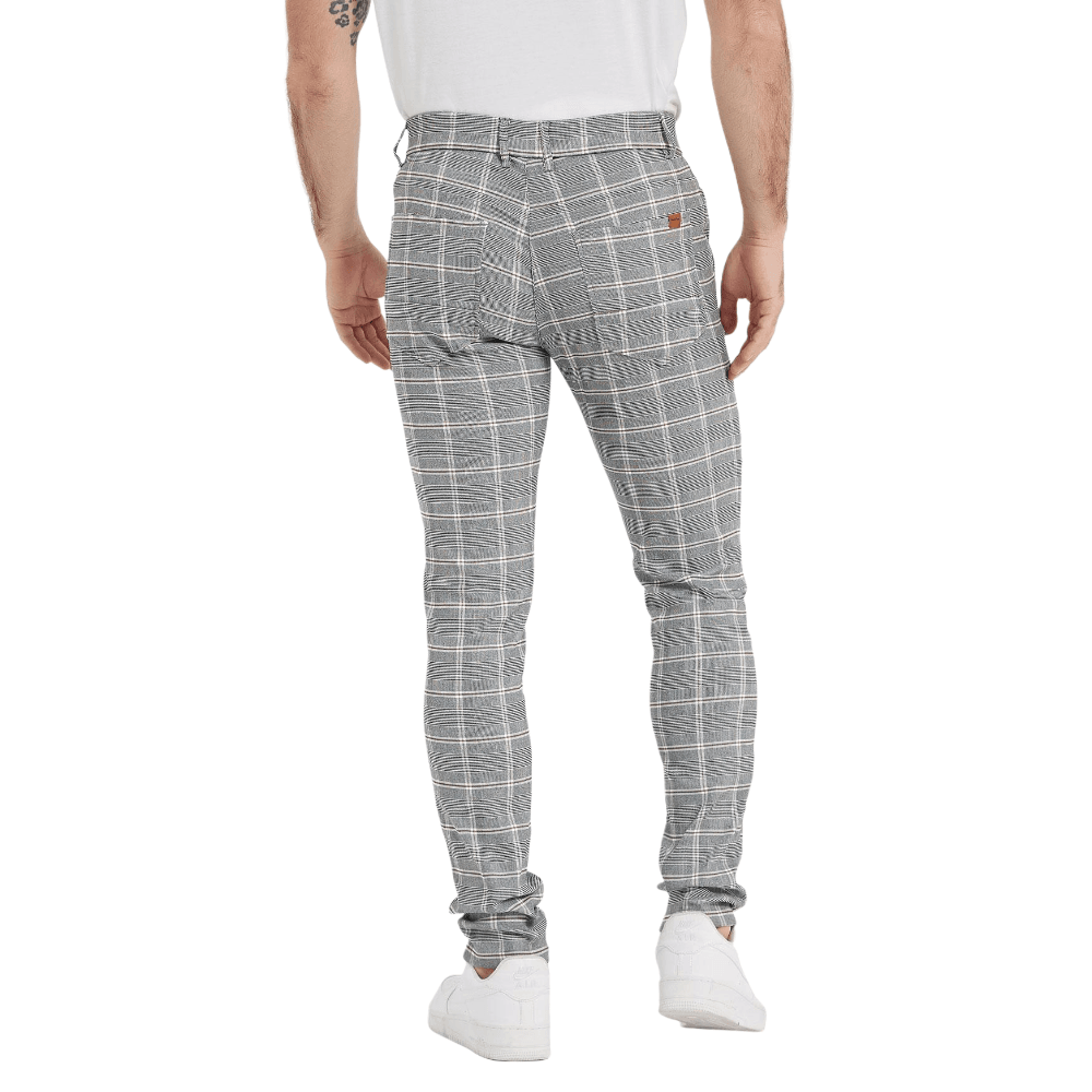Plaid&Plain Grey Plaid Patterned Skinny Men's Chinos | Slacks Tapered Trousers - Plaid&Plain-7301-Grey-White-28X28