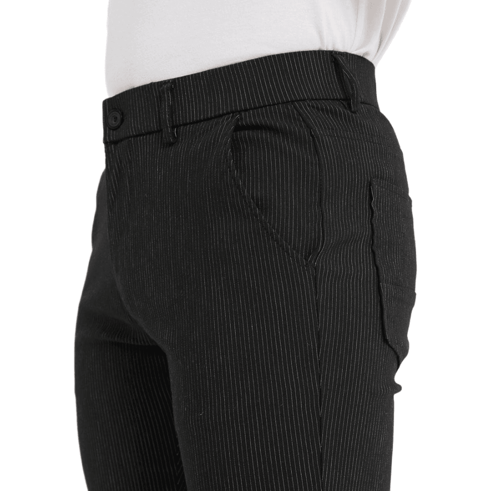 Plaid&Plain Black Strip Skinny Men's Chinos | Slacks Tapered Trousers - Plaid&Plain-7301-Black-28X28