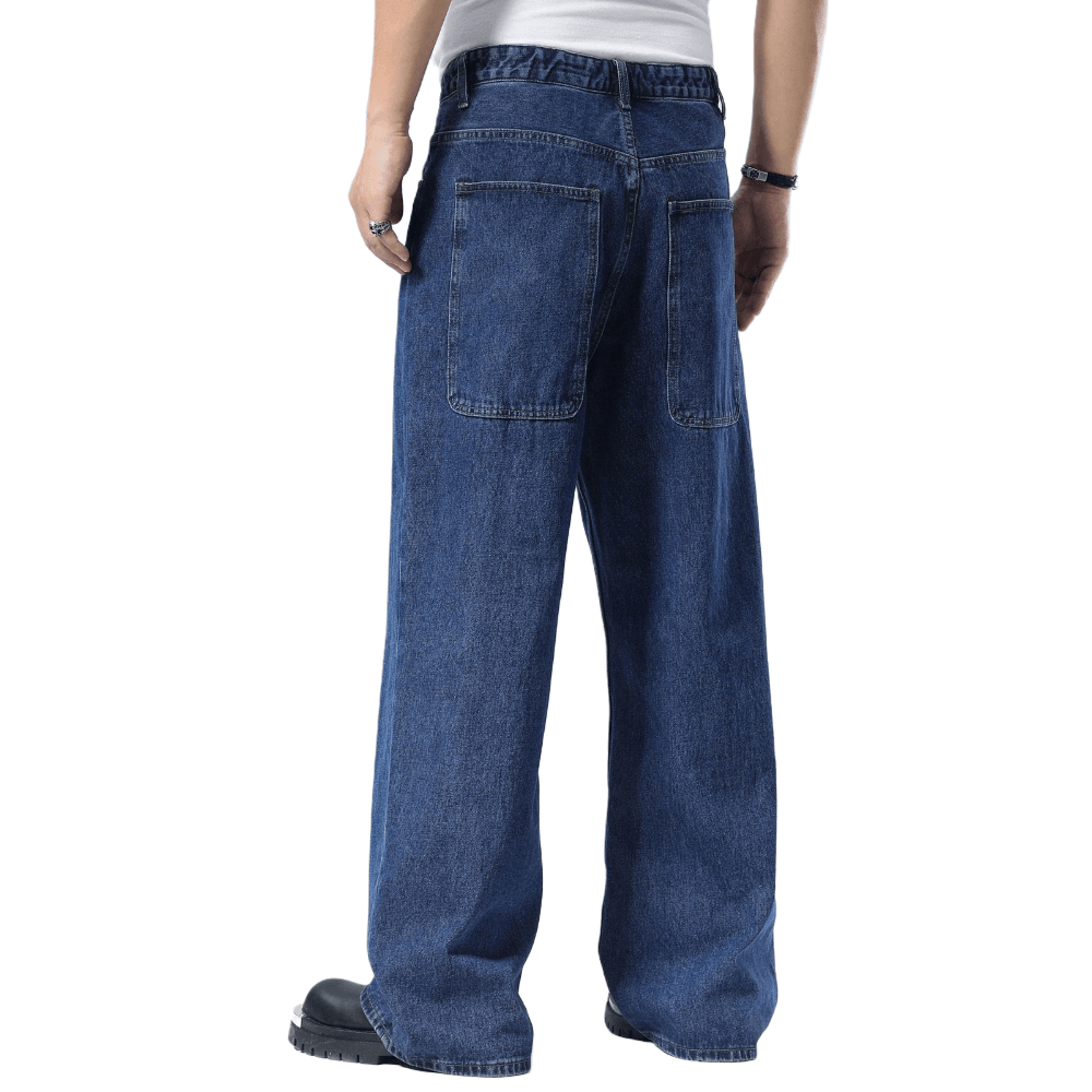 Plaid&Plain Men's Dark Stone Baggy Jeans | Wide Leg Denim Pants for Hip Hop & Skateboarding - Plaid&Plain-B01-Dark Stone-28X28