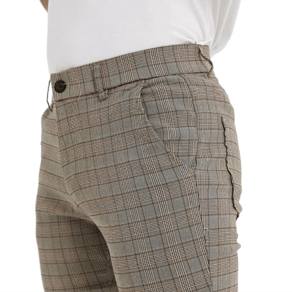 Plaid&Plain Men's Plaid Skinny Stretchy Khaki Chinos | Slacks Tapered Trousers - Plaid&Plain-7301-Khaki-28X28