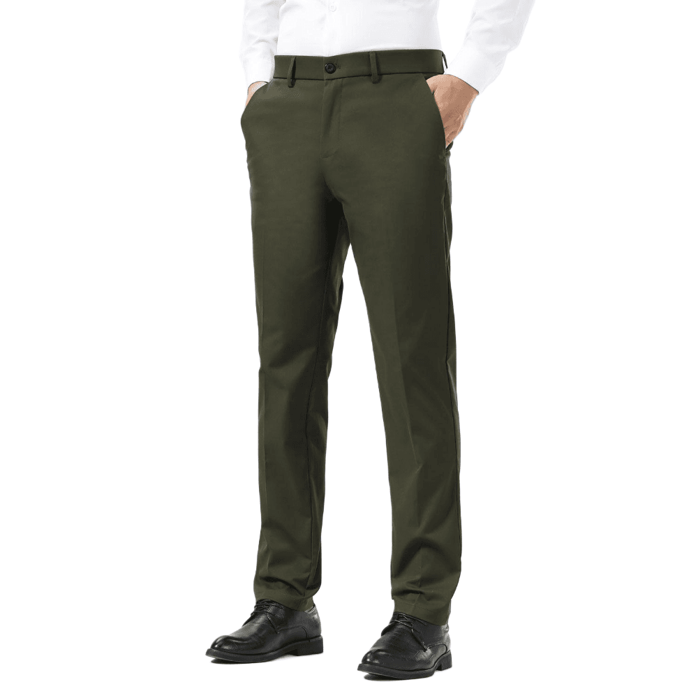 Plaid&Plain Olive Men's Dress Pants | Slim Fit Stretch Comfy Dress Pants - Plaid&Plain-8802-Olive-28x28