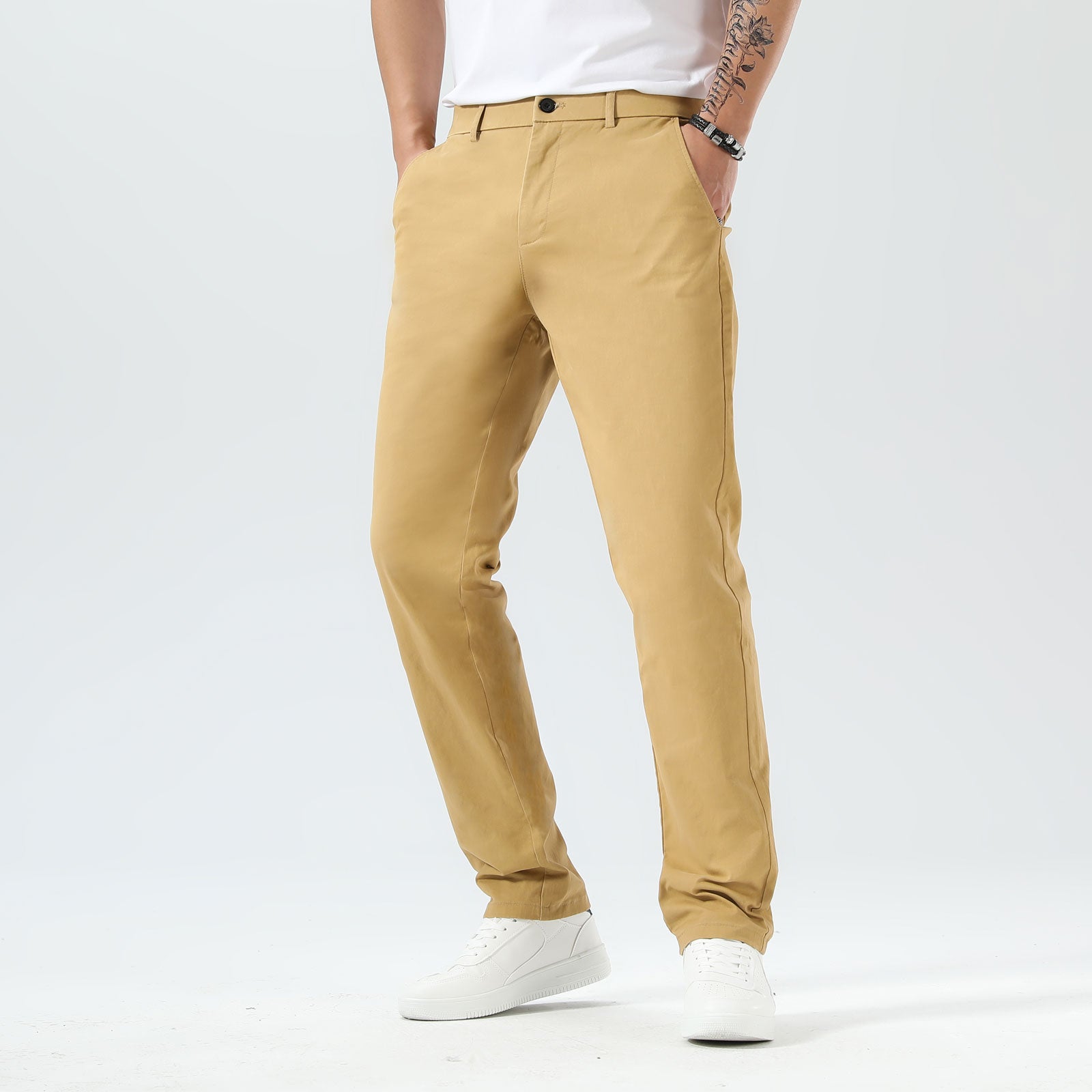 Plaid&Plain Khaki Men’s Slim Fit Chinos| Men’s Tapered Chino Pants