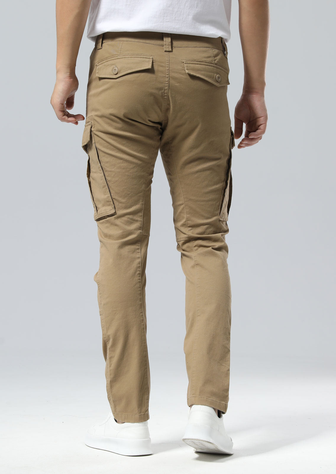 Plaid&Plain Men's Dark Pebble Khaki Slim Fit Cargo Pants | Tactical Utility with Articulated Knees | Outdoor Hiking & Workwear