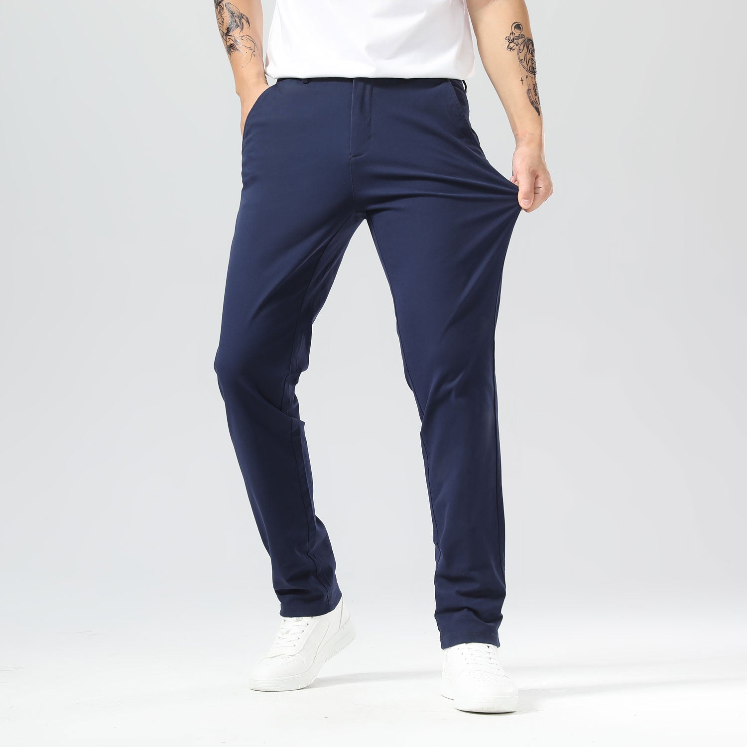 Plaid&Plain Navy Blue Men’s Slim - Fit Chinos| Men’s Tapered Chino Pants
