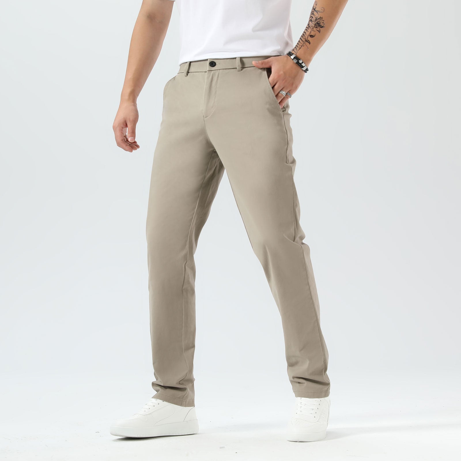 Plaid&Plain Taupe Men’s Slim Fit Chinos | Men’s Tapered Chino Pants
