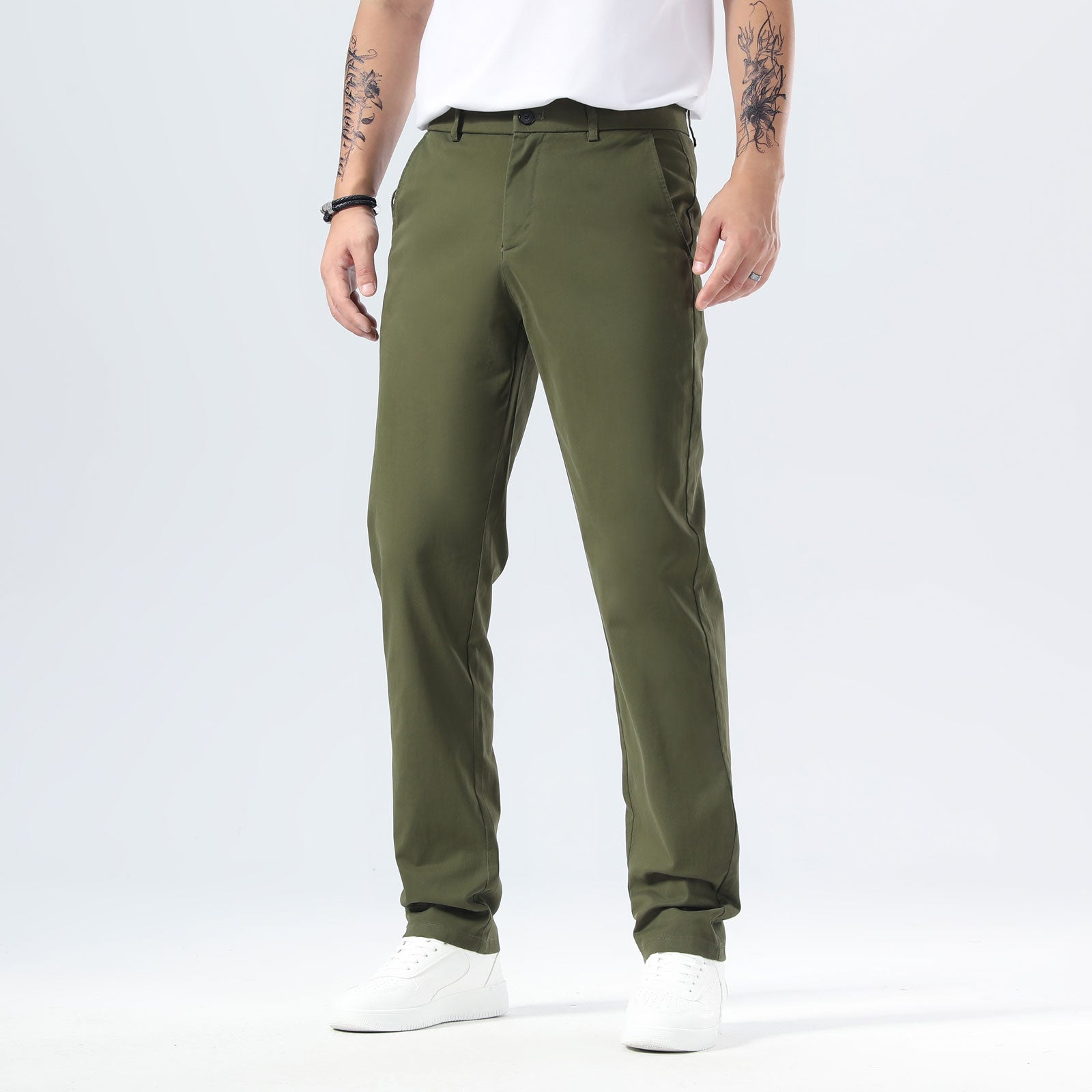 Plaid&Plain Olive Men’s Slim - Fit Chinos| Men’s Tapered Chino Pants
