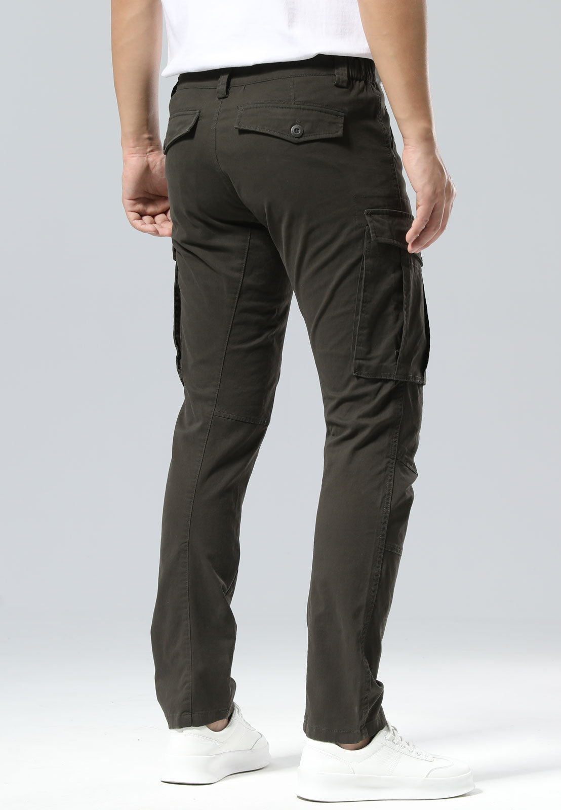 Plaid&Plain Men's Charcoal Slim Fit Cargo Pants | Tactical Utility with Articulated Knees | Outdoor Hiking & Workwear