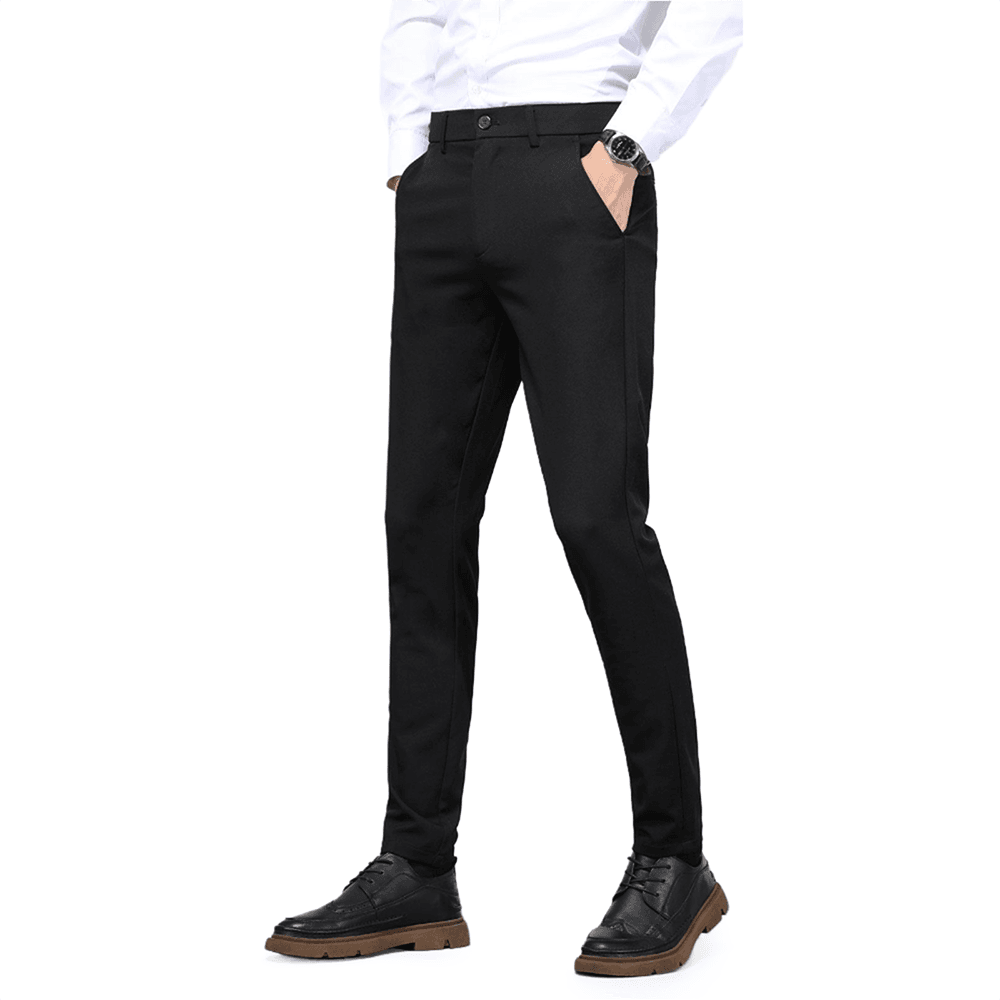 Plaid&Plain Men's Black Slim Fit Dress Pants | 4-Way Flex Stretch Suit Pants - Plaid&Plain-603-Black-27X28