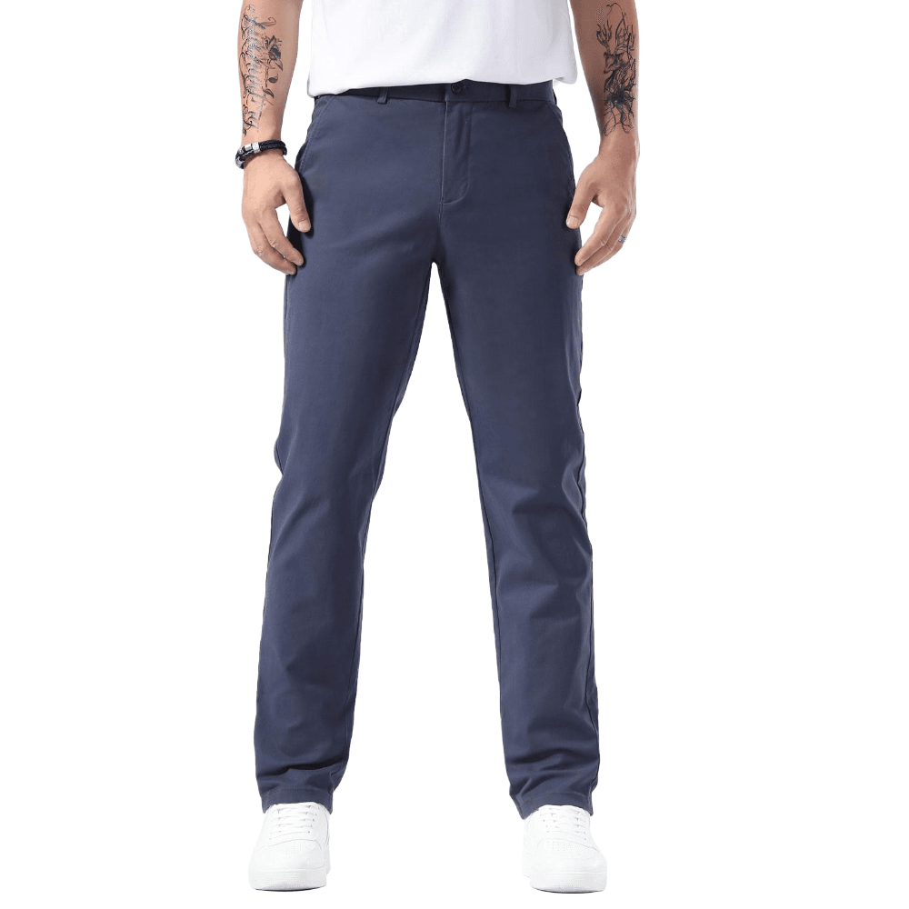 Plaid&Plain Pacific Blue Men’s Slim Fit Chinos | Men’s Tapered Chino Pants - Plaid&Plain-8801-Pacific Blue-27X28