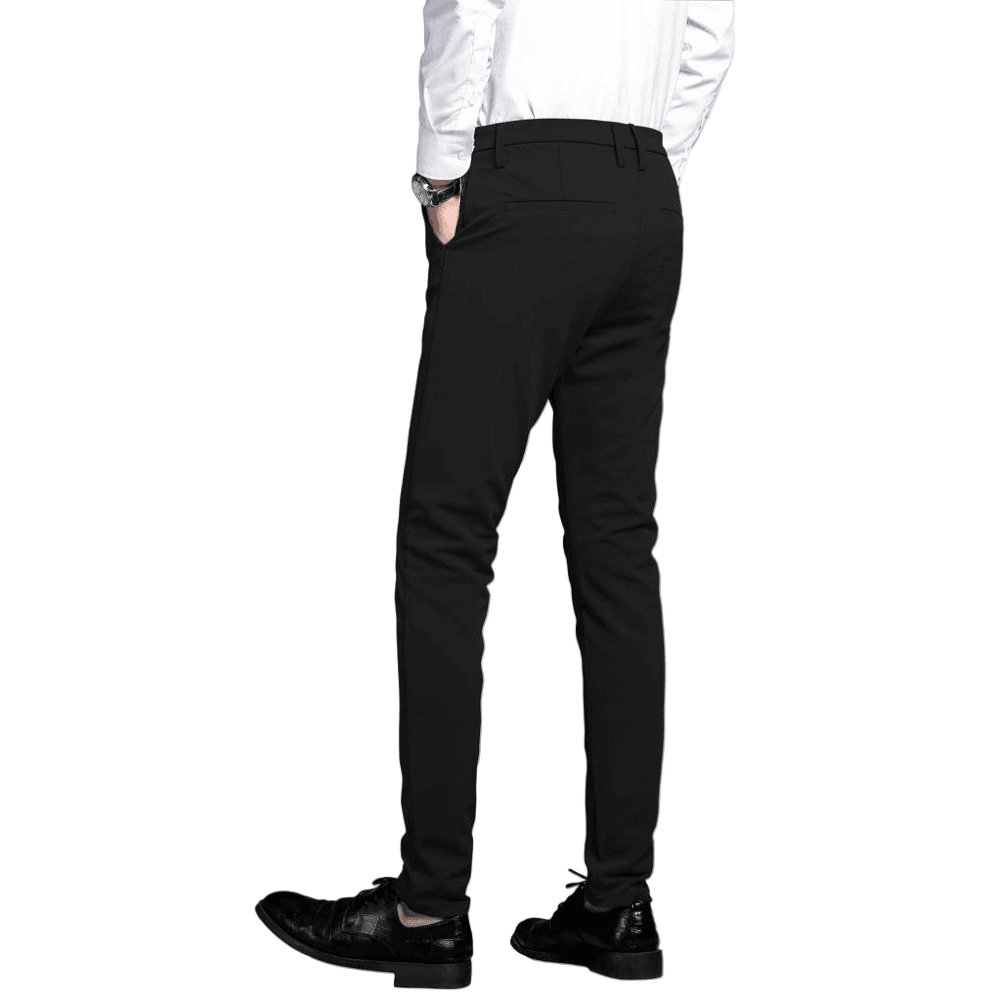 Plaid&Plain Men's Black Stretch Dress Pants | Skinny Suit Pants - Plaid&Plain-7101-Black-27WX28L