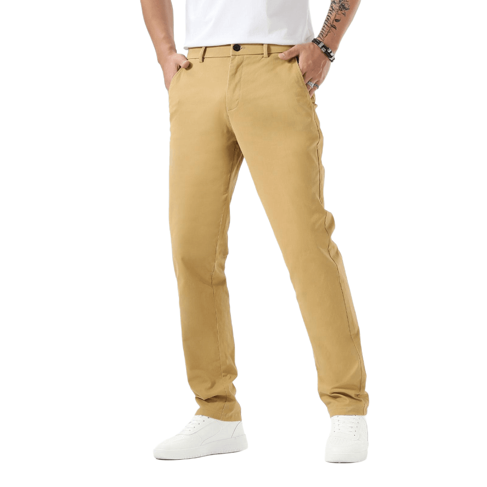 Plaid&Plain Khaki Men’s Slim Fit Chinos| Men’s Tapered Chino Pants - Plaid&Plain-8801-Khaki-27X28