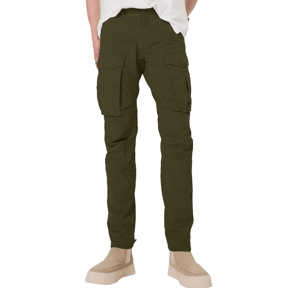 Plaid&Plain Men's Olive Slim Fit Cargo Pants | Tactical Utility with Articulated Knees | Outdoor Hiking & Workwear - Plaid&Plain-C804-Olive-28X28