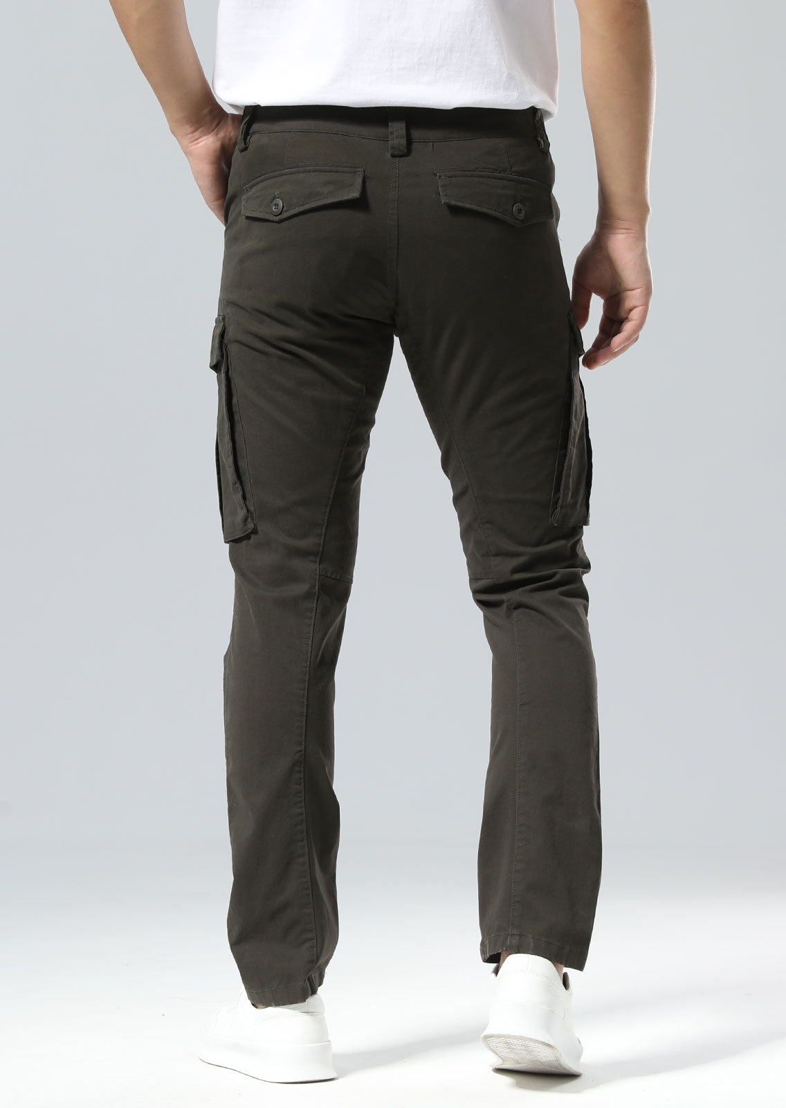 Plaid&Plain Men's Charcoal Slim Fit Cargo Pants | Tactical Utility with Articulated Knees | Outdoor Hiking & Workwear