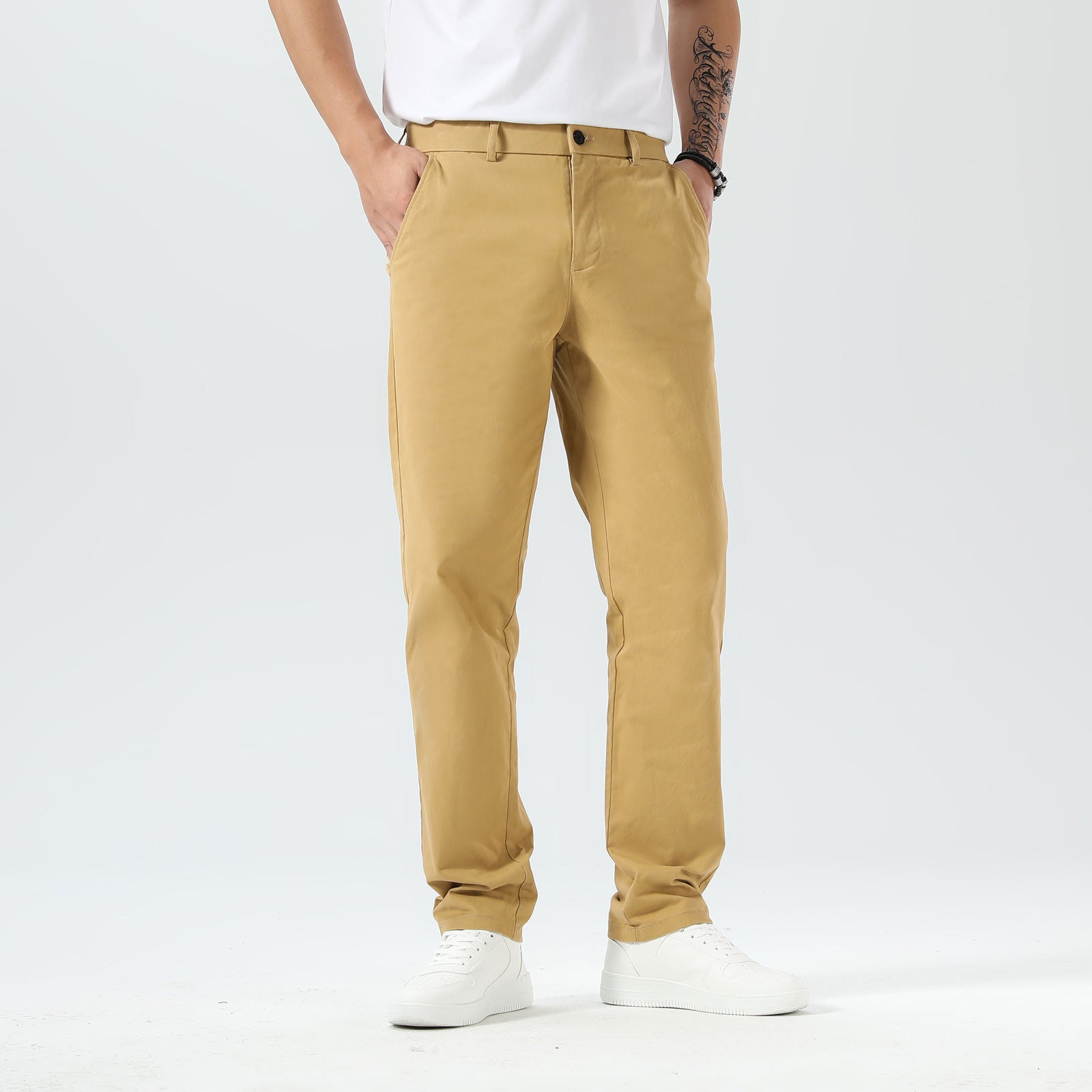 Plaid&Plain Khaki Men’s Slim Fit Chinos| Men’s Tapered Chino Pants